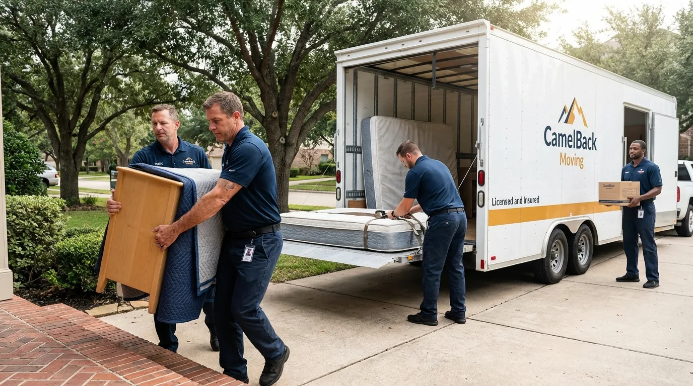Crew loading residential truck for cross-state move from Union, ME